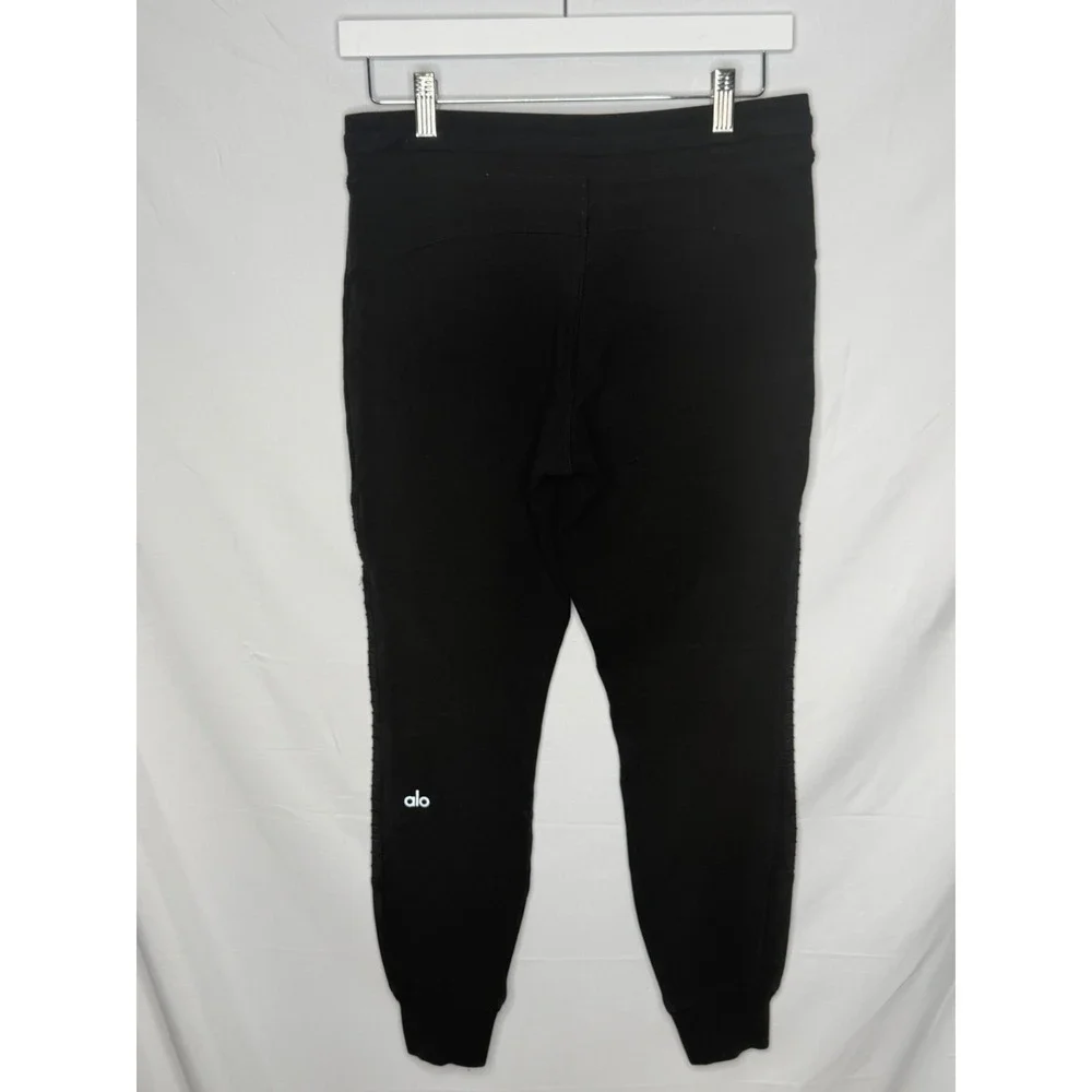 Alo Yoga Moto Jogger Pants Womens XS Black Ribbed Zip Pockets Drawstring Lounge